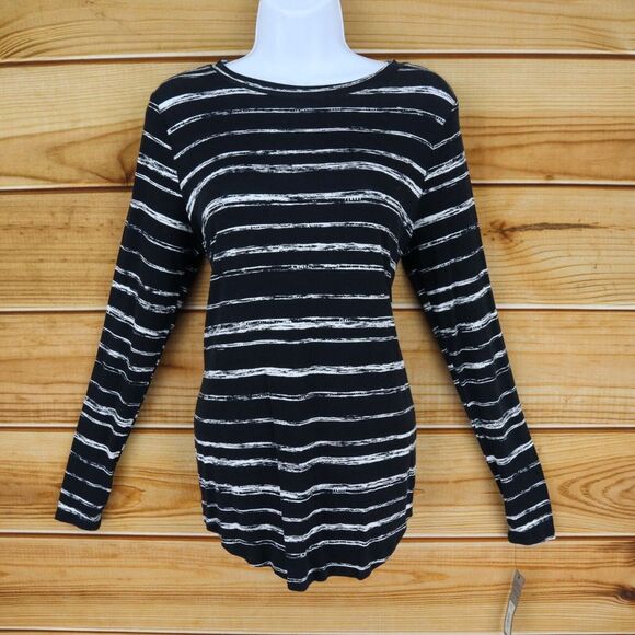 Apt. 9 Tops - Apt. 9 Long Sleeve Shirt‎ Boat Neck Womens Size XS Black White Stripes NWT $26